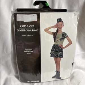 Army Style Costume Girls M 6-8 Camo Cadet Costume NIP NEW Dress Hat Headband